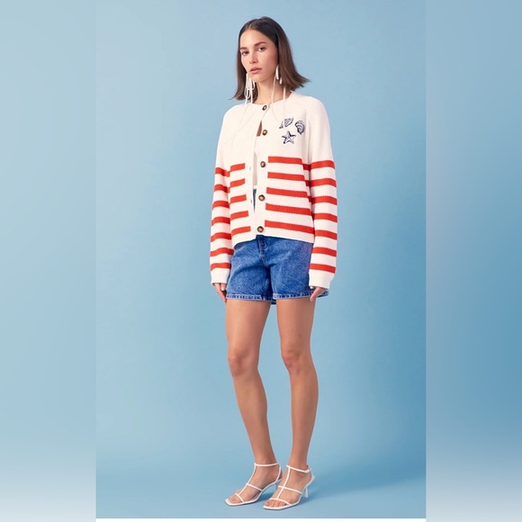 NEW English Factory Women's Breton Striped Cardigan with Shell Embroidery Medium - Picture 3 of 9